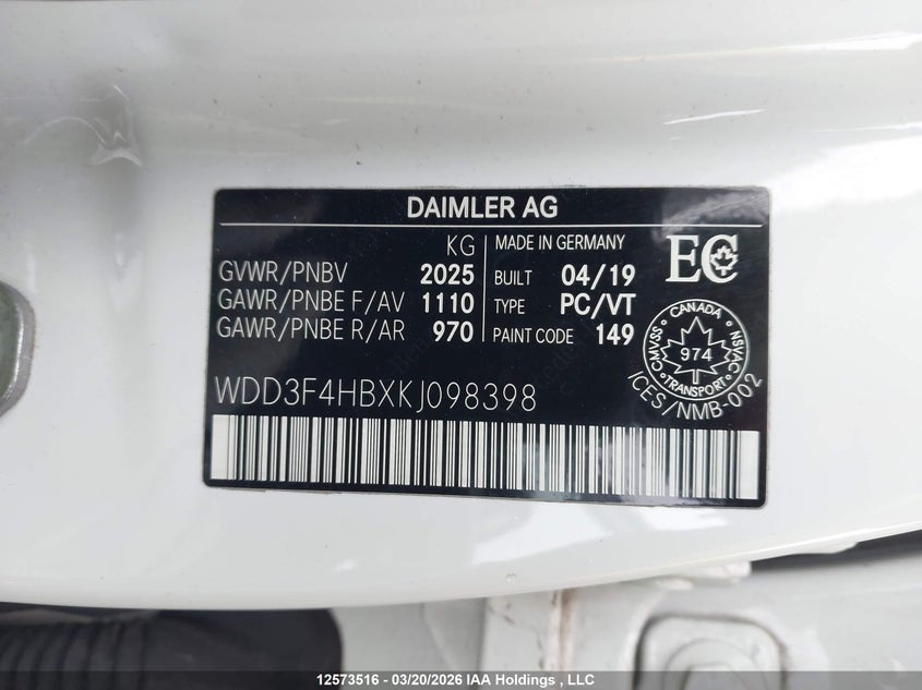 2019 Mercedes-Benz A 250 4Matic VIN: WDD3F4HBXKJ098398 Lot: 12573516