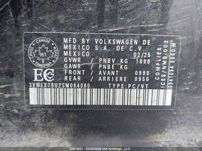 2025 Volkswagen Jetta Se VIN: 3VWEX7BU2SM064080 Lot: 12573521