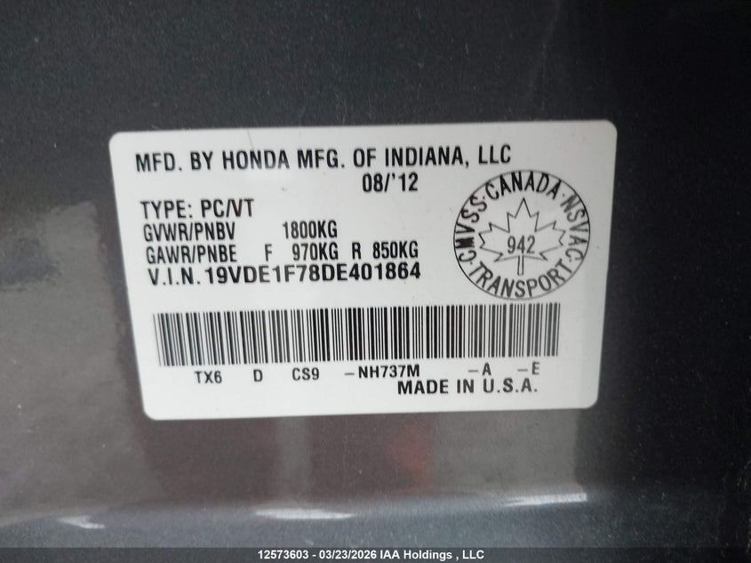 2013 Acura Ilx 20 Tech VIN: 19VDE1F78DE401864 Lot: 12573603