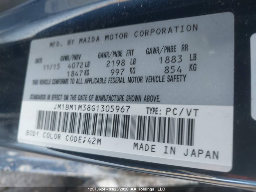 2016 Mazda Mazda3 Gt VIN: JM1BM1M38G1305967 Lot: 12573624