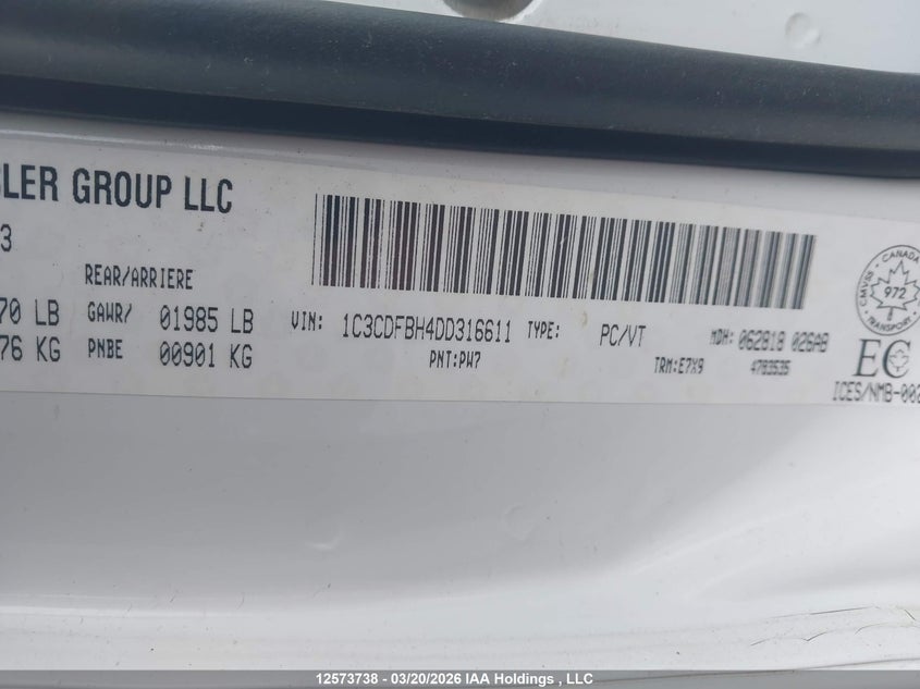 2013 Dodge Dart Sxt VIN: 1C3CDFBH4DD316611 Lot: 12573738