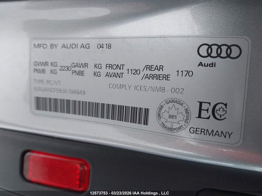 2018 Audi A5 Premium VIN: WAUANCF59JA104649 Lot: 12573753