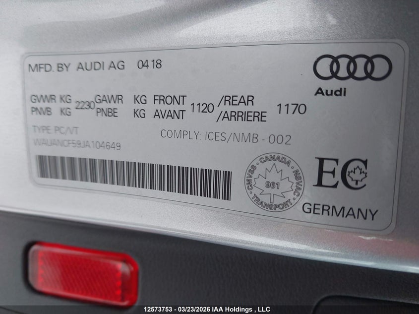 2018 Audi A5 Premium VIN: WAUANCF59JA104649 Lot: 12573753