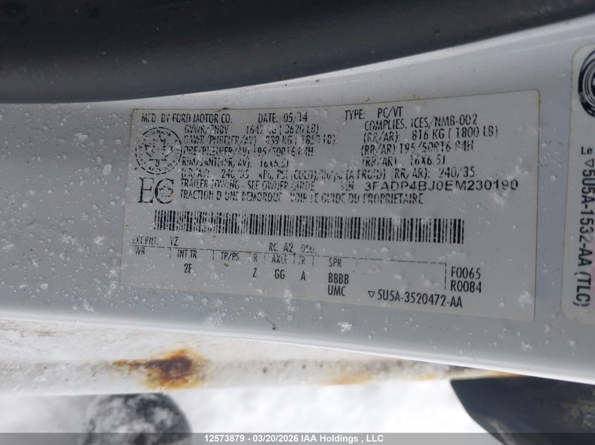 2014 Ford Fiesta Se VIN: 3FADP4BJ0EM230190 Lot: 12573879