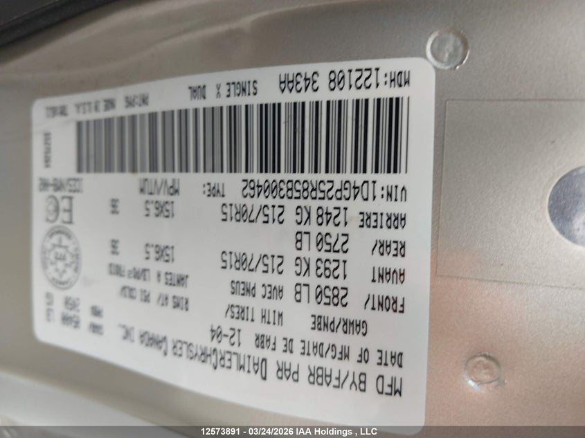 2005 Dodge Caravan VIN: 1D4GP25R85B300462 Lot: 12573891