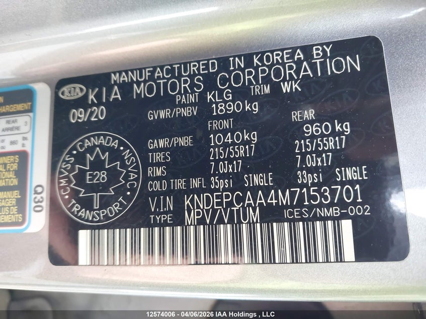 2021 Kia Seltos VIN: KNDEPCAA4M7153701 Lot: 12574006