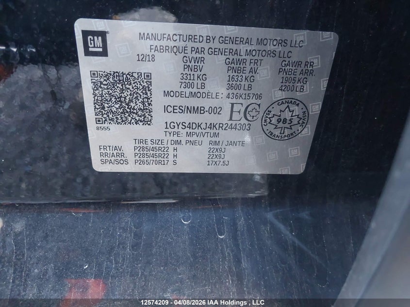 2019 Cadillac Escalade Platinum VIN: 1GYS4DKJ4KR244303 Lot: 12574209