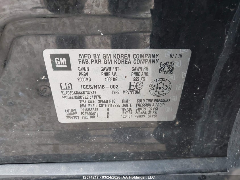 2019 Buick Encore Essence VIN: KL4CJGSM8KB732817 Lot: 12574217