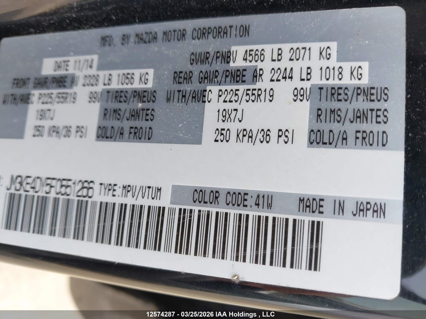 2015 Mazda Cx-5 VIN: JM3KE4DY5F0551266 Lot: 12574287