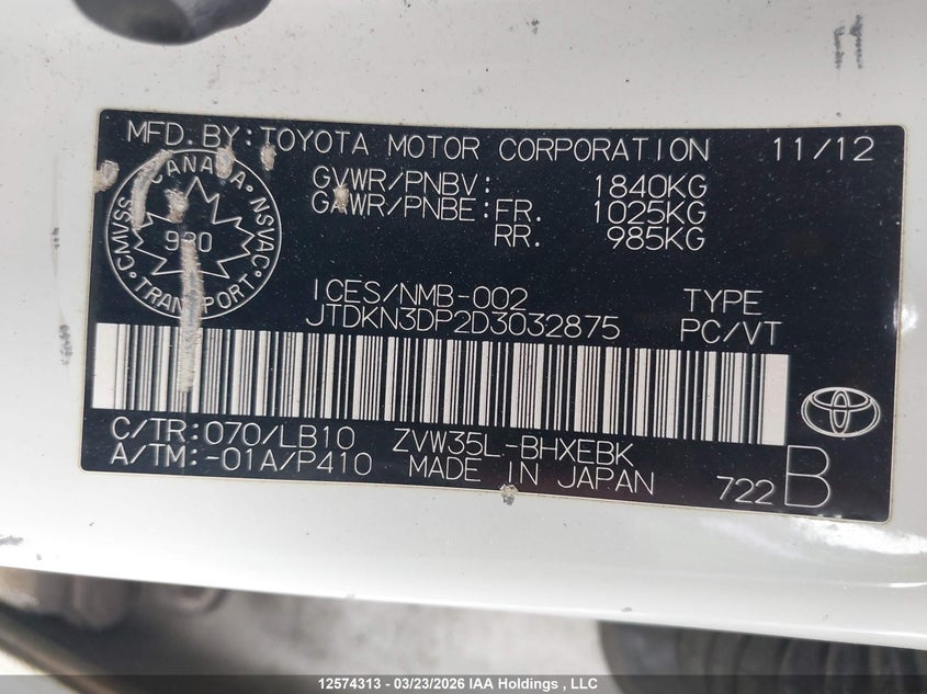 2013 Toyota Prius Plug-In VIN: JTDKN3DP2D3032875 Lot: 12574313