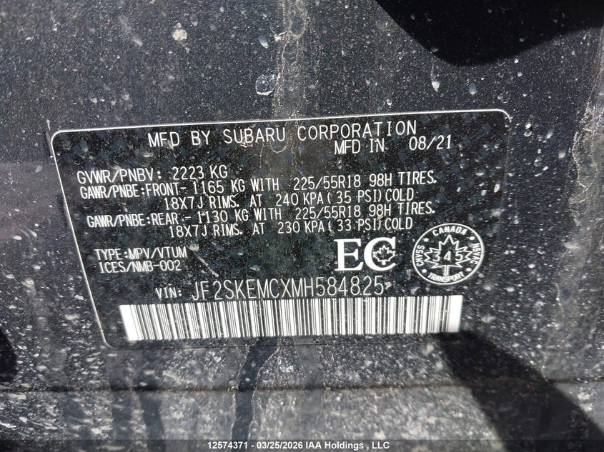 2021 Subaru Forester Sport VIN: JF2SKEMCXMH584825 Lot: 12574371