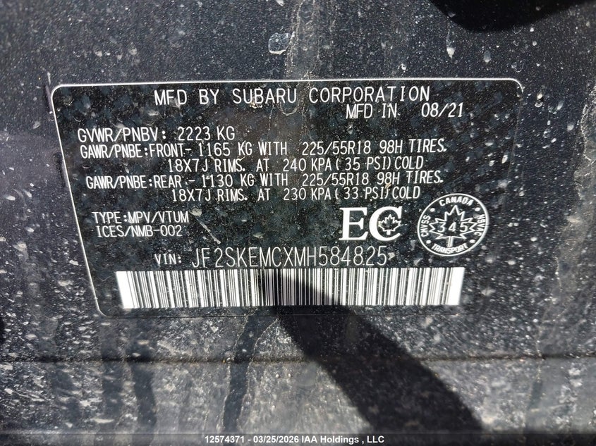 2021 Subaru Forester Sport VIN: JF2SKEMCXMH584825 Lot: 12574371