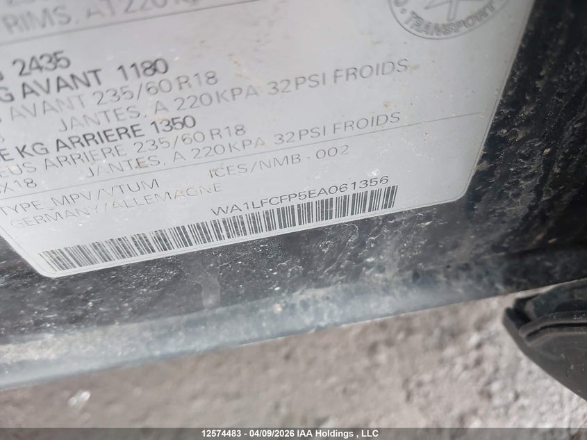 2014 Audi Q5 Premium Plus VIN: WA1LFCFP5EA061356 Lot: 12574483