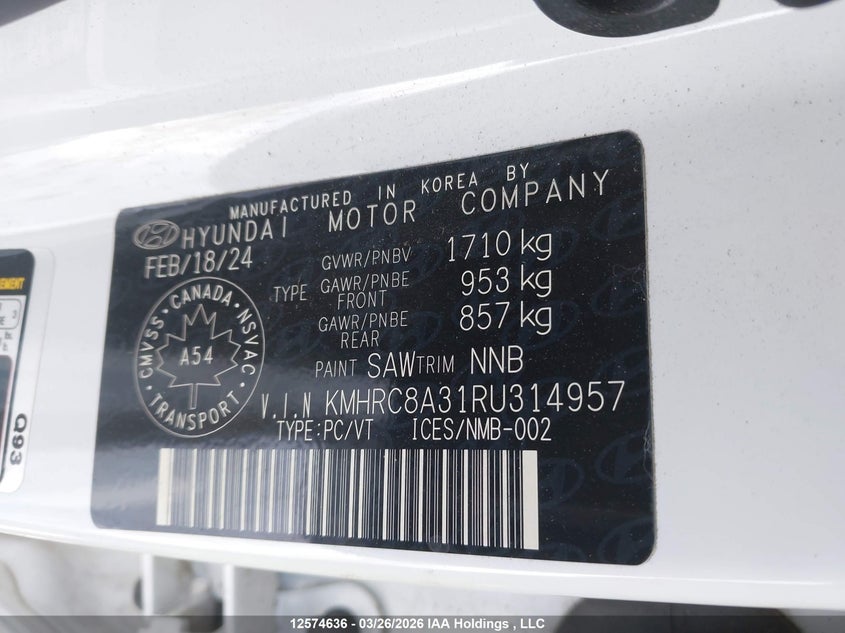 2024 Hyundai Venue Sel/Limited VIN: KMHRC8A31RU314957 Lot: 12574636