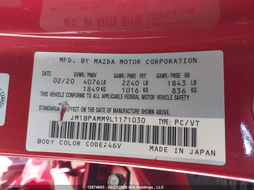 2020 Mazda Mazda3 Gt VIN: JM1BPAMM9L1171030 Lot: 12574683