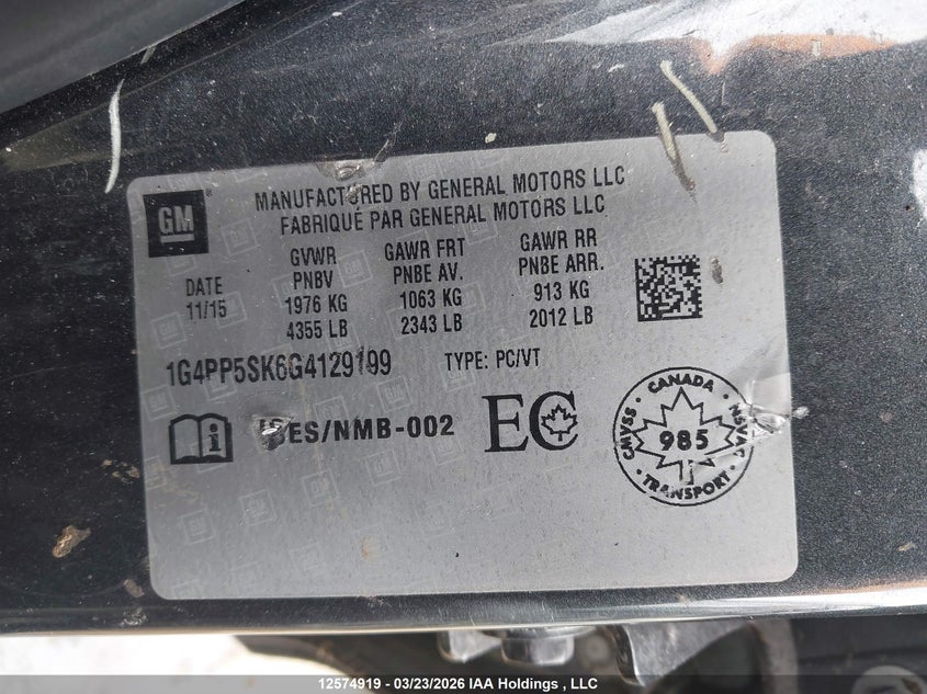 2016 Buick Verano VIN: 1G4PP5SK6G4129199 Lot: 12574919