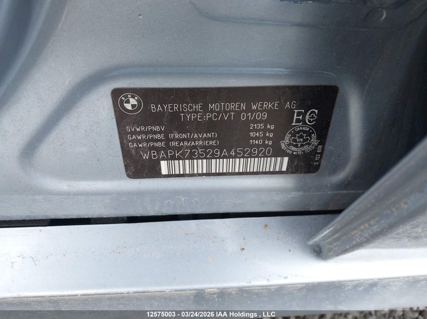 2009 BMW 328 Xi VIN: WBAPK73529A452920 Lot: 12575003