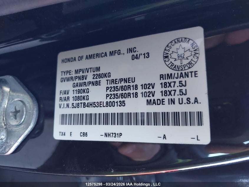 2014 Acura Rdx Technology VIN: 5J8TB4H53EL800135 Lot: 12575298