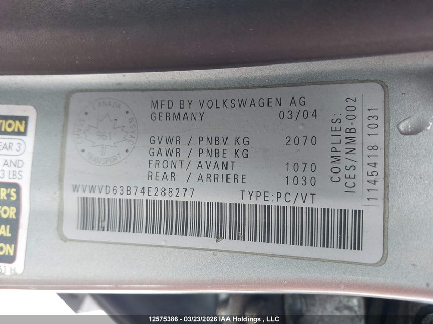 2004 Volkswagen Passat Gls 1.8T VIN: WVWVD63B74E288277 Lot: 12575386