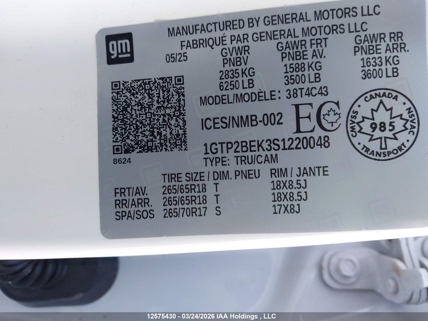 2025 GMC Canyon Elevation VIN: 1GTP2BEK3S1220048 Lot: 12575430