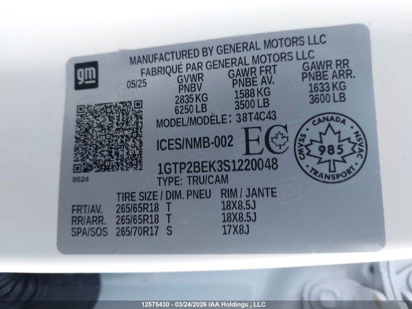 2025 GMC Canyon Elevation VIN: 1GTP2BEK3S1220048 Lot: 12575430