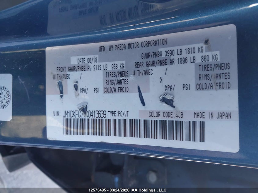 2019 Mazda Cx-3 Gs VIN: JM1DKFC77K0413639 Lot: 12575495