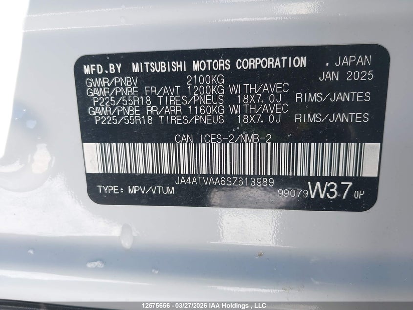 2025 Mitsubishi Eclipse VIN: JA4ATVAA6SZ613989 Lot: 12575656