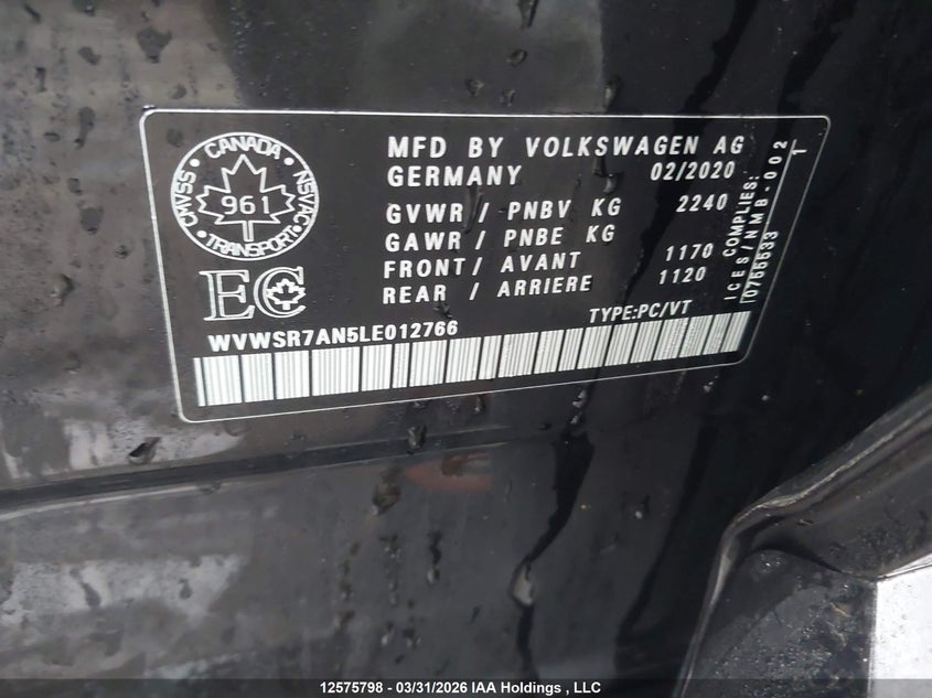 2020 Volkswagen Arteon Sel R-Line VIN: WVWSR7AN5LE012766 Lot: 12575798