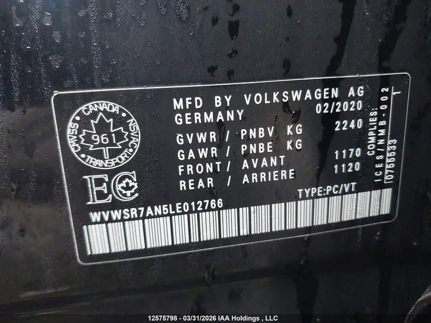 2020 Volkswagen Arteon Sel R-Line VIN: WVWSR7AN5LE012766 Lot: 12575798