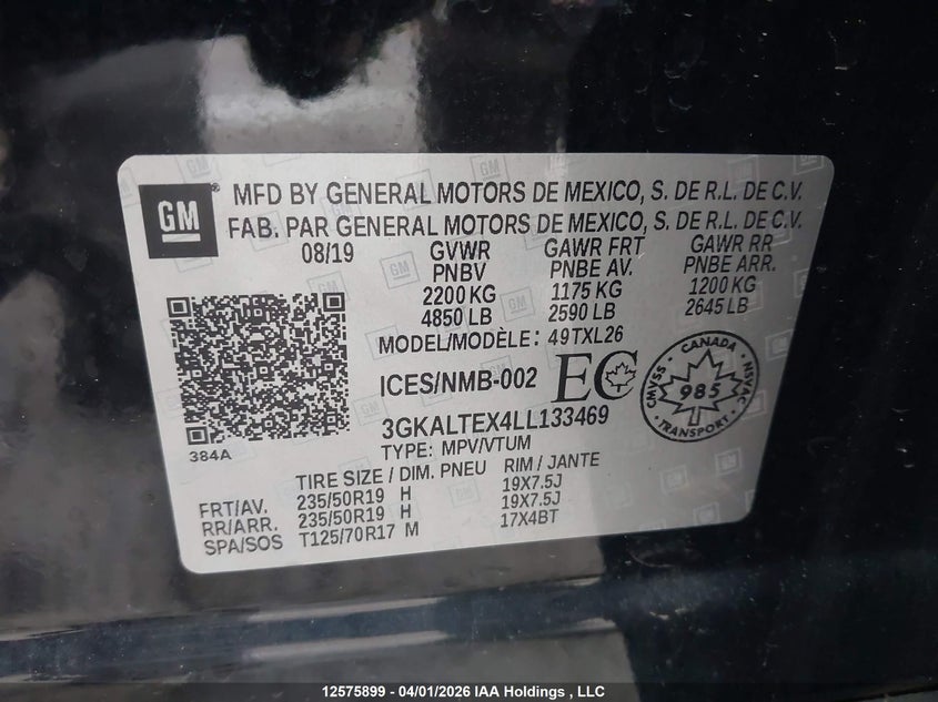 2020 GMC Terrain Sle VIN: 3GKALTEX4LL133469 Lot: 12575899