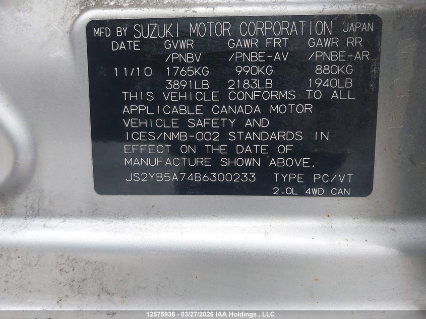 2011 Suzuki Sx4 Jlx VIN: JS2YB5A74B6300233 Lot: 12575936