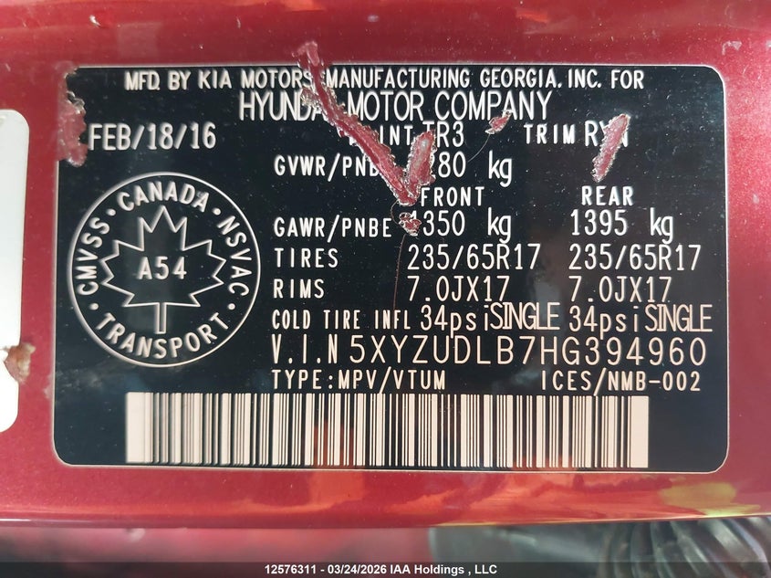 2017 Hyundai Santa Fe Sport 2.4 Se VIN: 5XYZUDLB7HG394960 Lot: 12576311