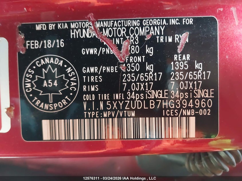 2017 Hyundai Santa Fe Sport 2.4 Se VIN: 5XYZUDLB7HG394960 Lot: 12576311