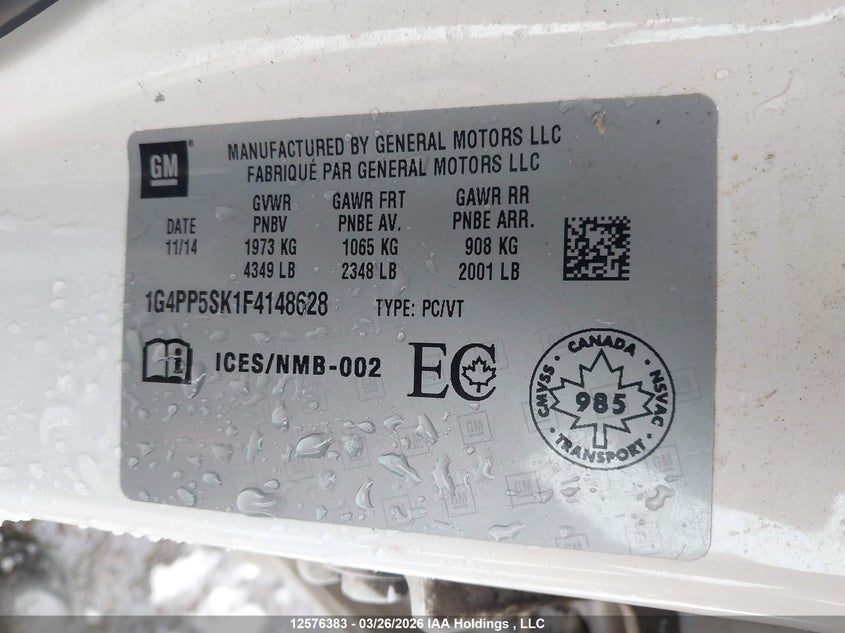 2015 Buick Verano VIN: 1G4PP5SK1F4148628 Lot: 12576383