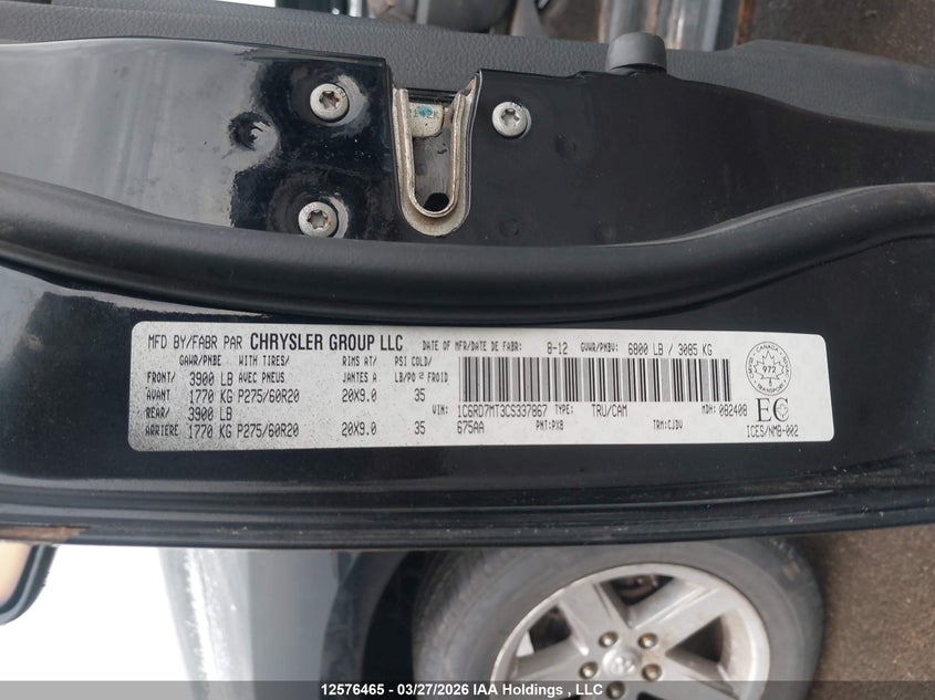 2012 Ram 1500 Sport VIN: 1C6RD7MT3CS337867 Lot: 12576465