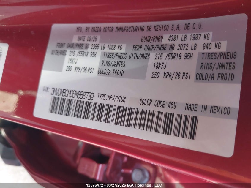 2025 Mazda Cx-30 Gs VIN: 3MVDMBCM0SM868739 Lot: 12576472