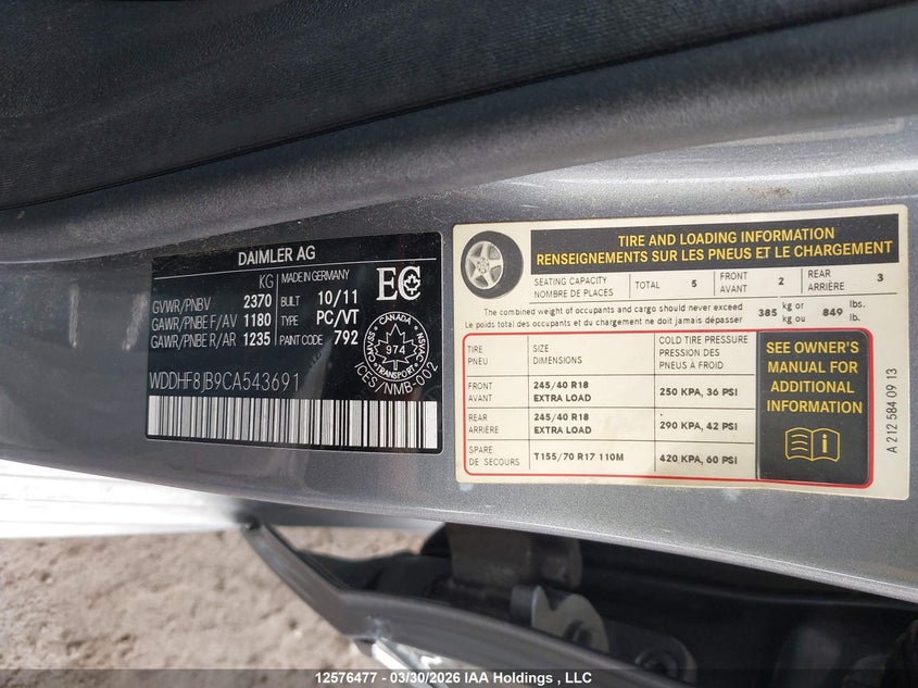 2012 Mercedes-Benz E 350 4Matic VIN: WDDHF8JB9CA543691 Lot: 12576477