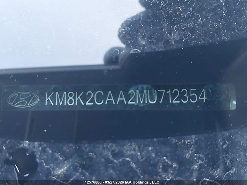 2021 Hyundai Kona Preferred Awd VIN: KM8K2CAA2MU712354 Lot: 12576600