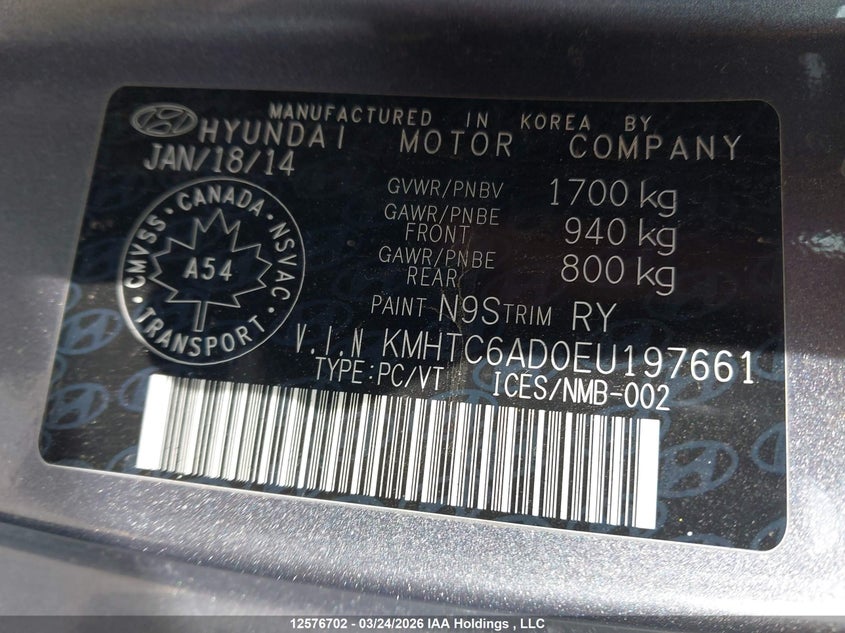 2014 Hyundai Veloster VIN: KMHTC6AD0EU197661 Lot: 12576702