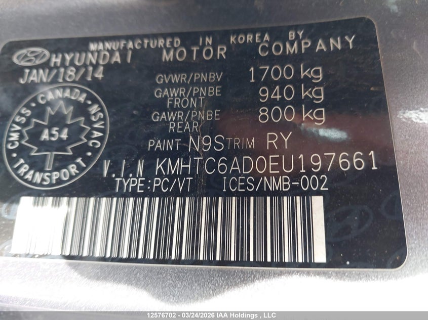 2014 Hyundai Veloster VIN: KMHTC6AD0EU197661 Lot: 12576702