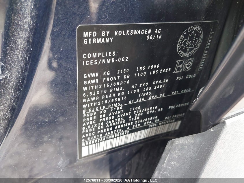 2017 Volkswagen Tiguan Trendline VIN: WVGHV7AX1HW505672 Lot: 12576811