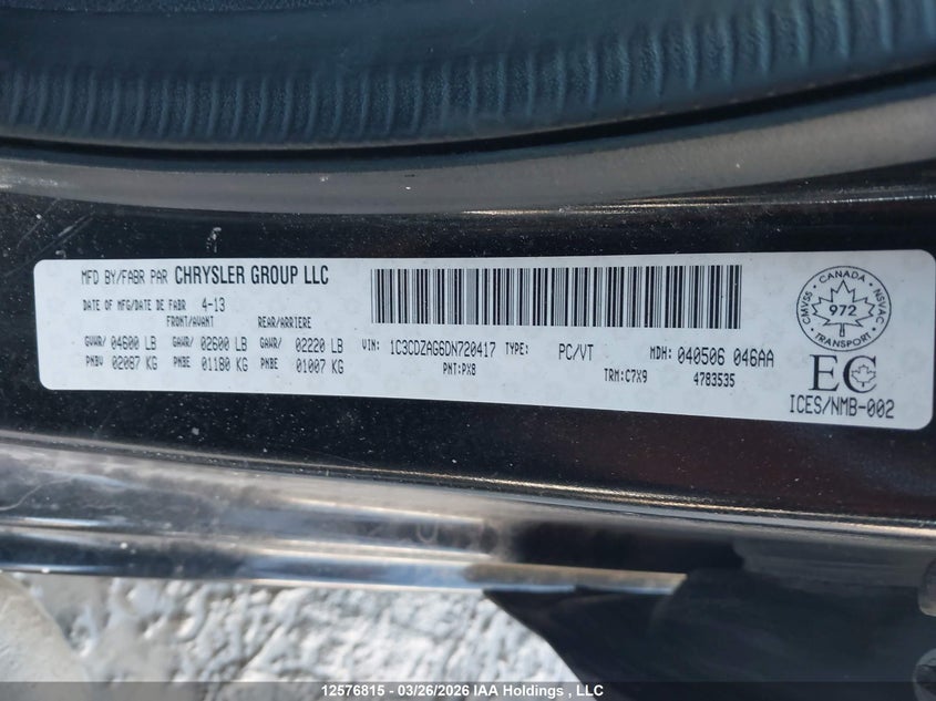 2013 Dodge Avenger Se VIN: 1C3CDZAG6DN720417 Lot: 12576815