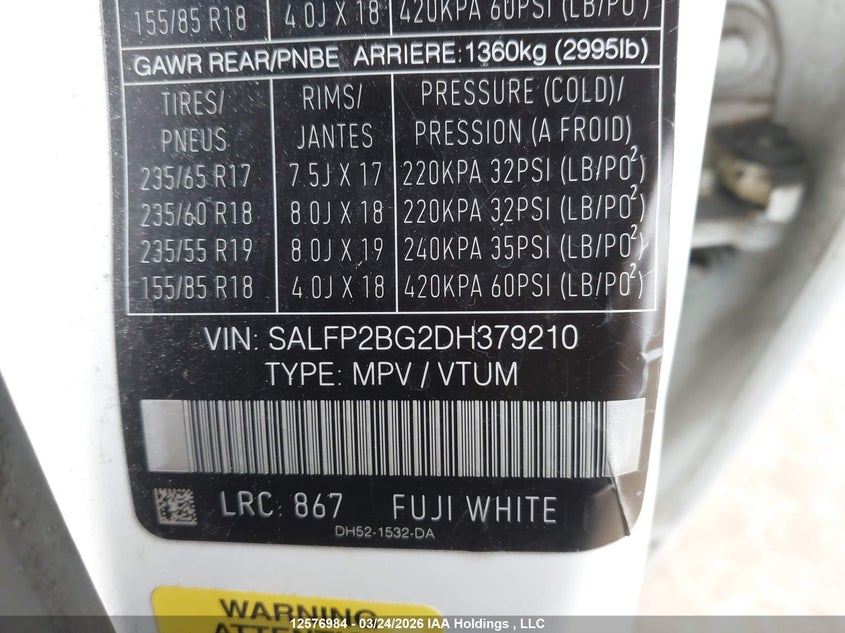 2013 Land Rover Lr2 VIN: SALFP2BG2DH379210 Lot: 12576984