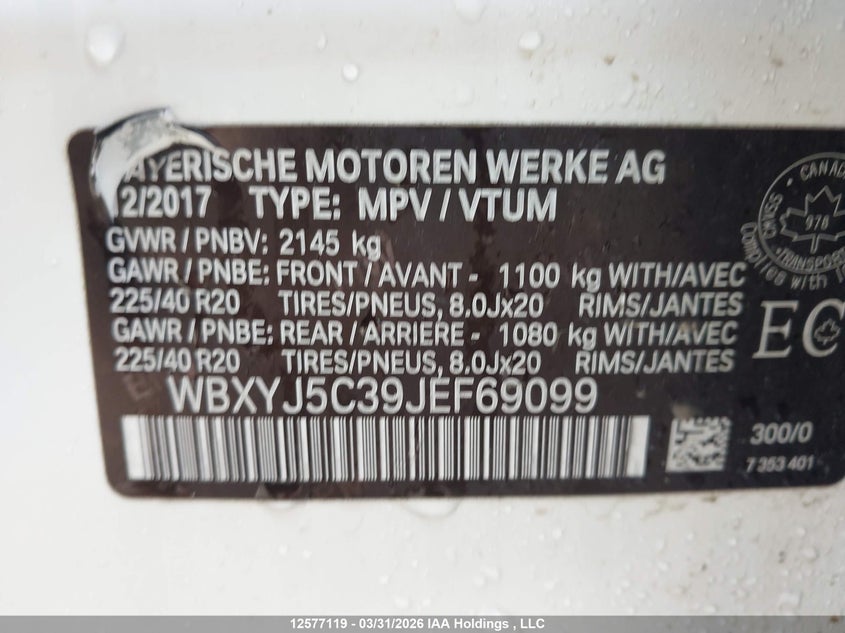 2018 BMW X2 xDrive28I VIN: WBXYJ5C39JEF69099 Lot: 12577119