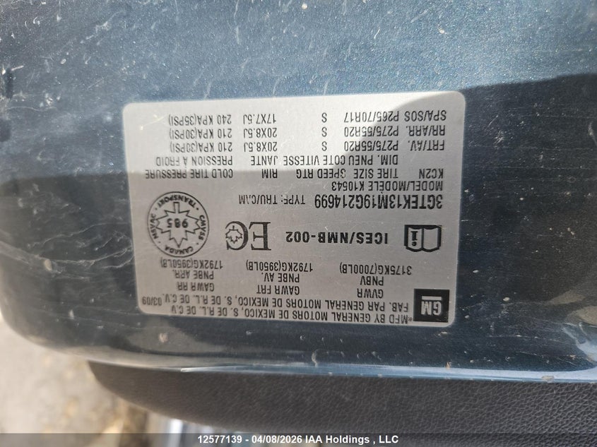 2009 GMC Sierra 1500 VIN: 3GTEK13M19G214699 Lot: 12577139