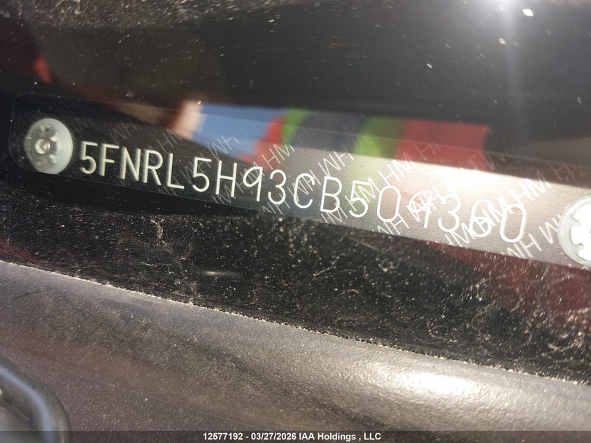 2012 Honda Odyssey VIN: 5FNRL5H93CB509360 Lot: 12577192