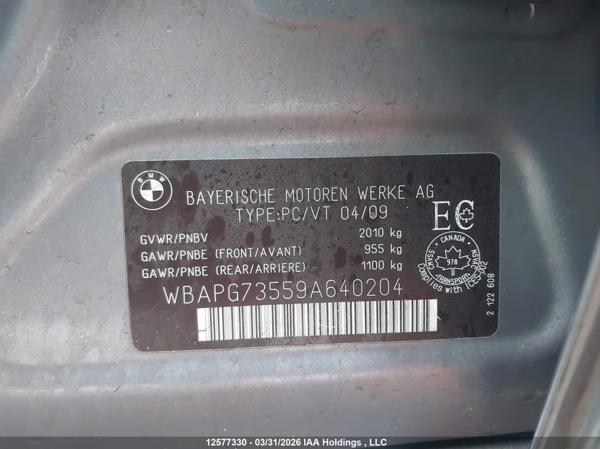 2009 BMW 323I VIN: WBAPG73559A640204 Lot: 12577330