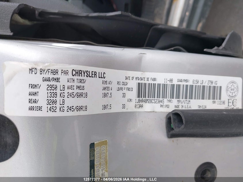 2008 Jeep Grand Cherokee VIN: 1J8HR48M28C523045 Lot: 12577377