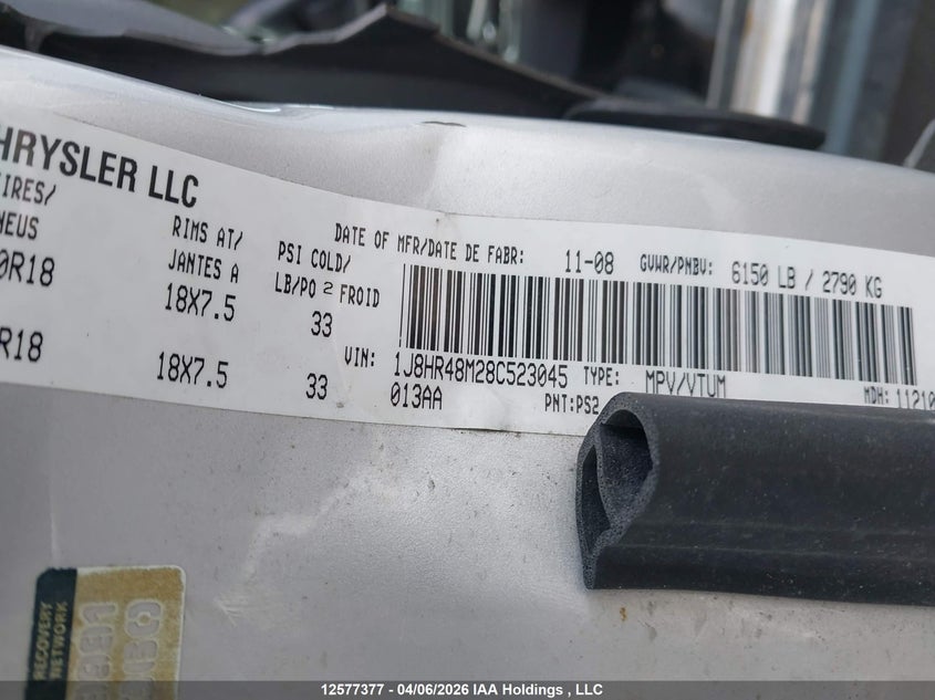 2008 Jeep Grand Cherokee VIN: 1J8HR48M28C523045 Lot: 12577377