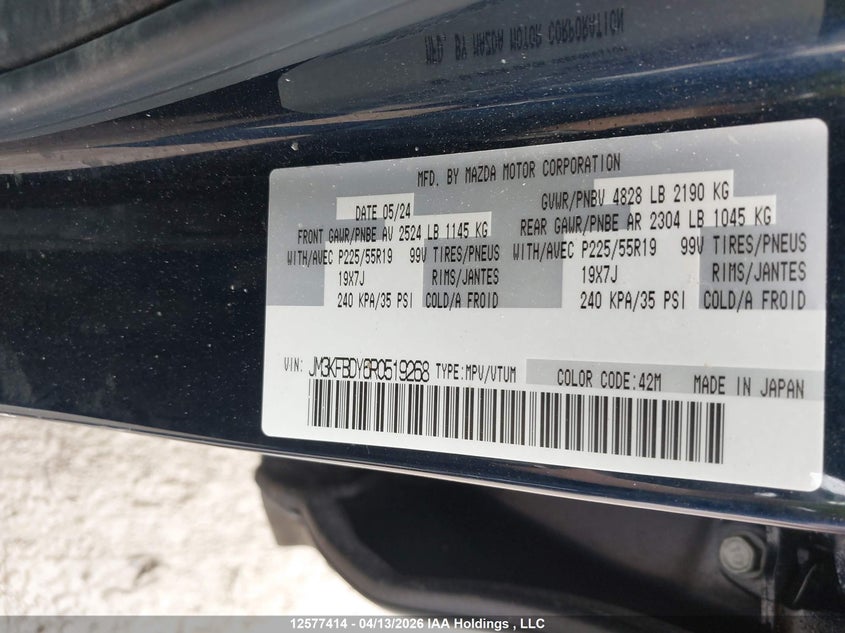 2024 Mazda Cx-5 Sport Design VIN: JM3KFBDY6R0519268 Lot: 12577414